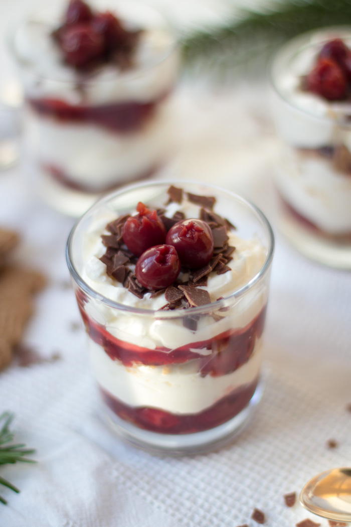 Christmas Black Forest cherry dessert in a glass
