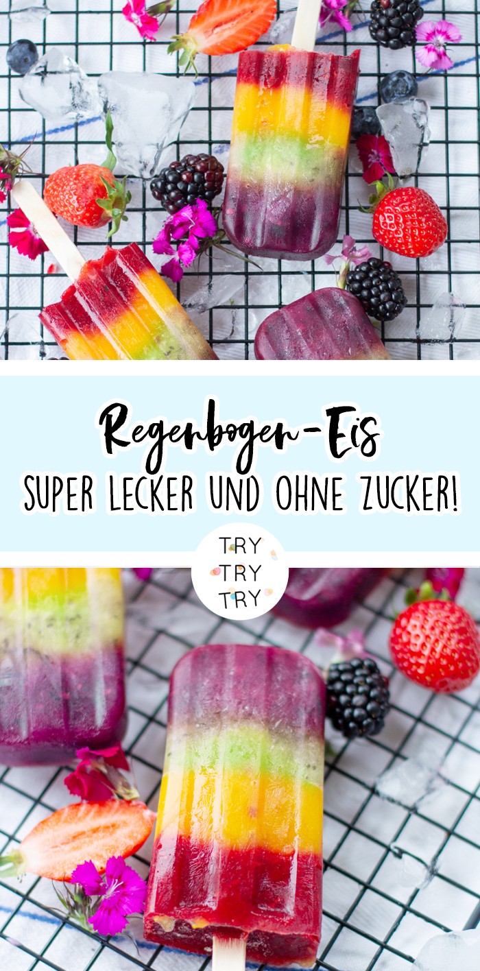 Gesundes Regenbogen Eis am Stiel ohne Zucker! TRYTRYTRY