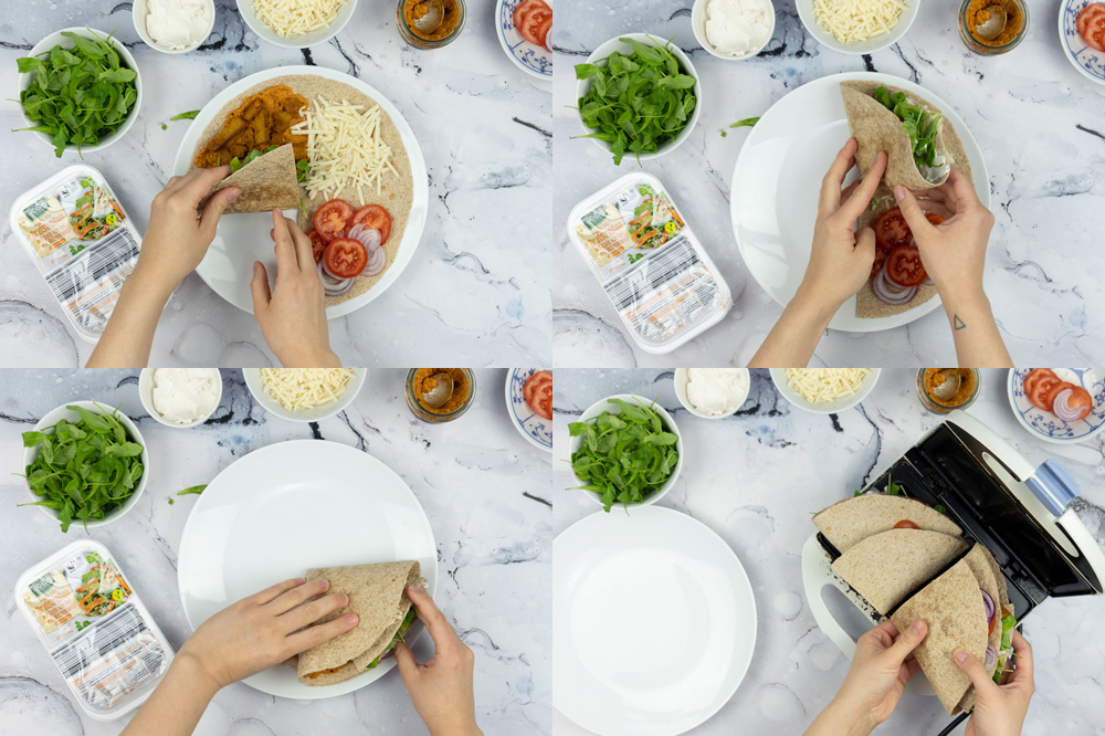 Vegane Wraps mit Tofu-Bratstreifen und einfacher Falttechnik 
