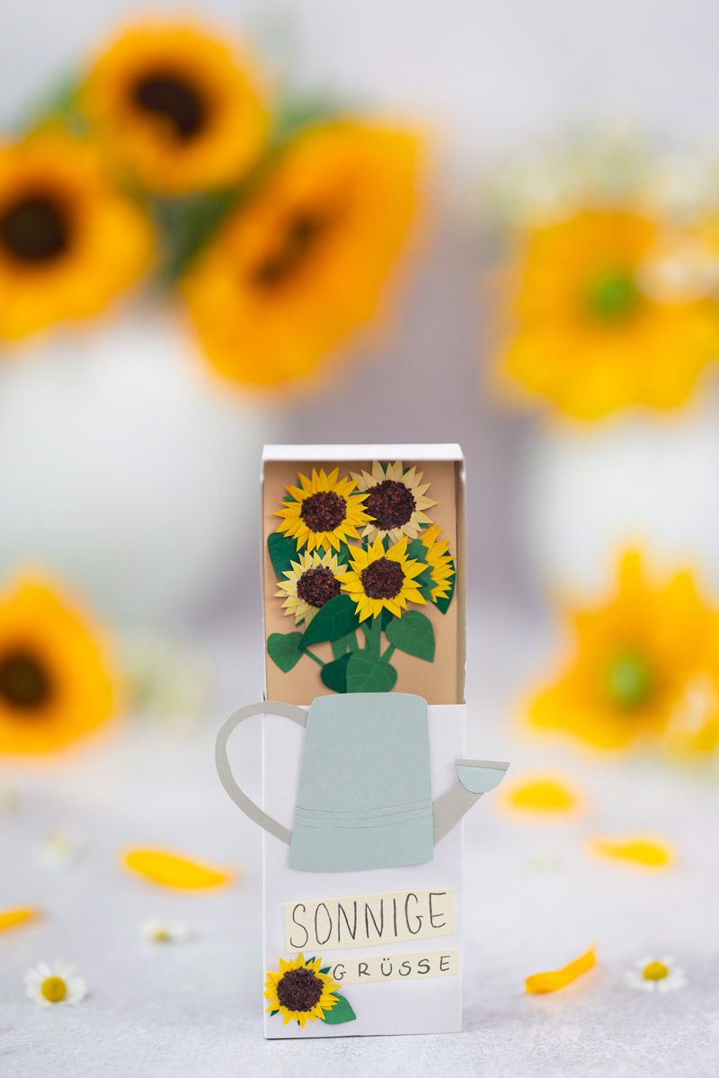 Schachtel-Botschaft basteln mit Sonnenblumen #DIYYearChallenge