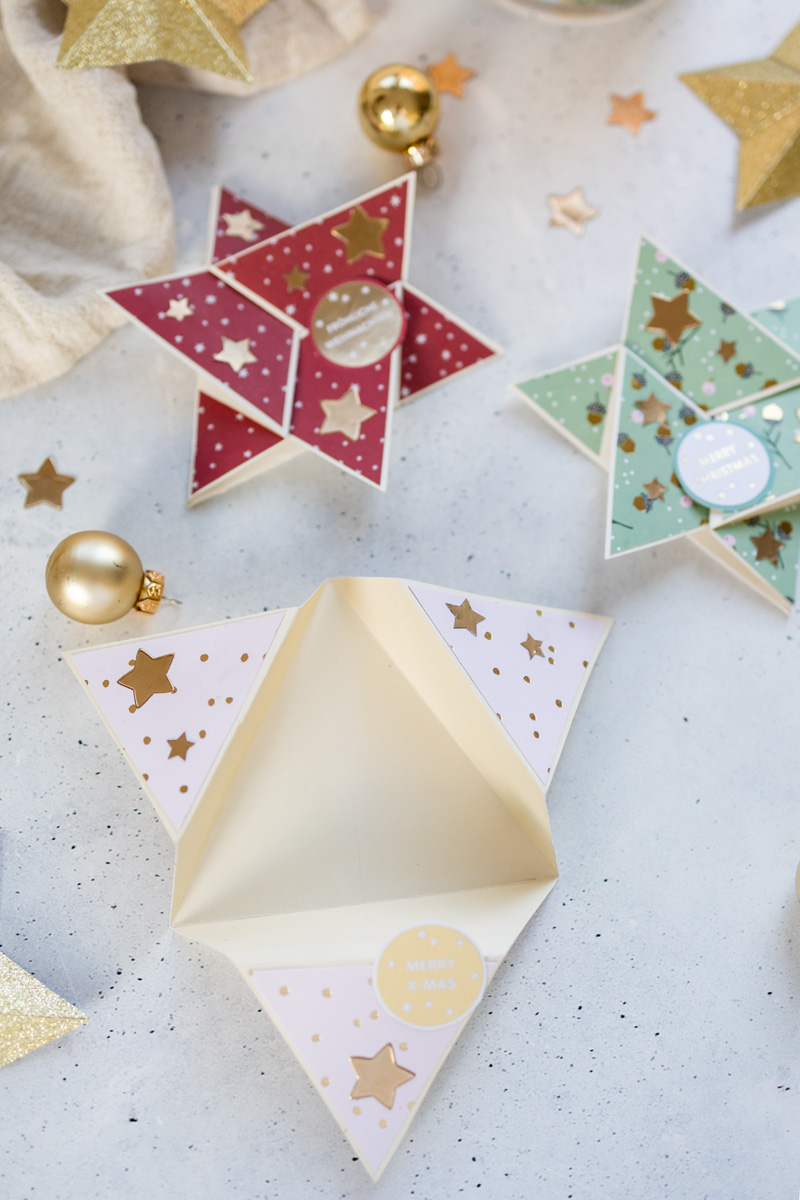 Weihnachtskarte basteln: Star Fold Card mit Vorlage zum Ausdrucken
