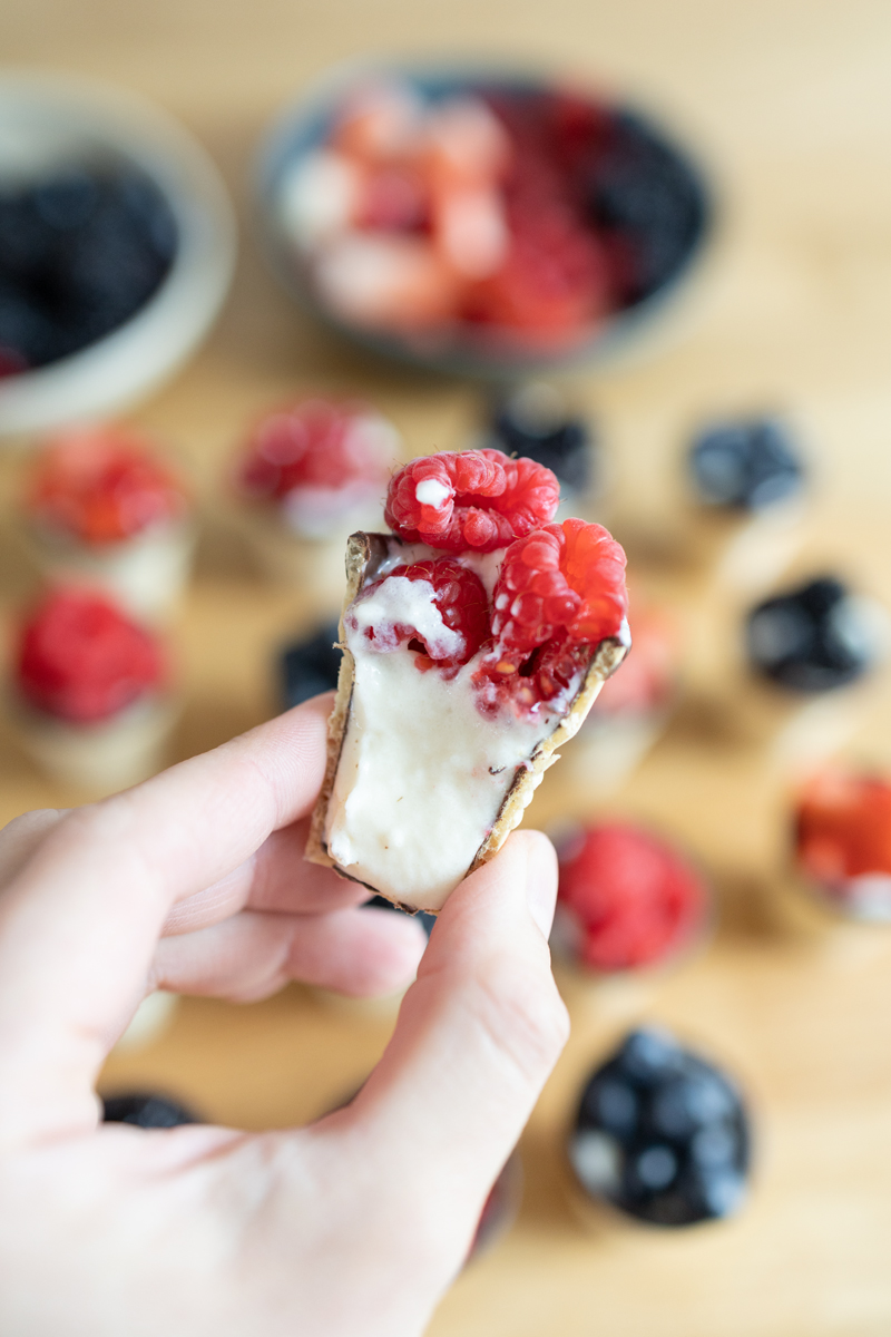 Fruit dessert in a waffle cup