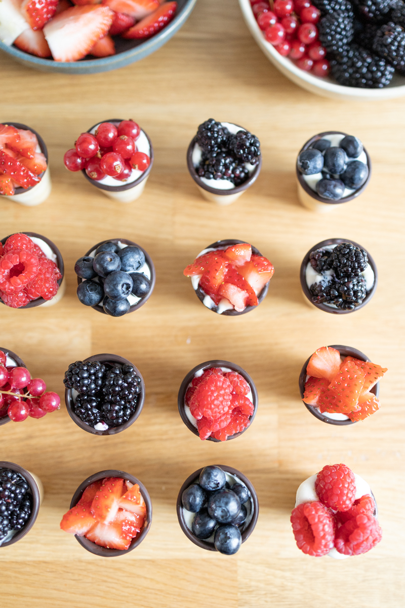 Fruit dessert in a waffle cup