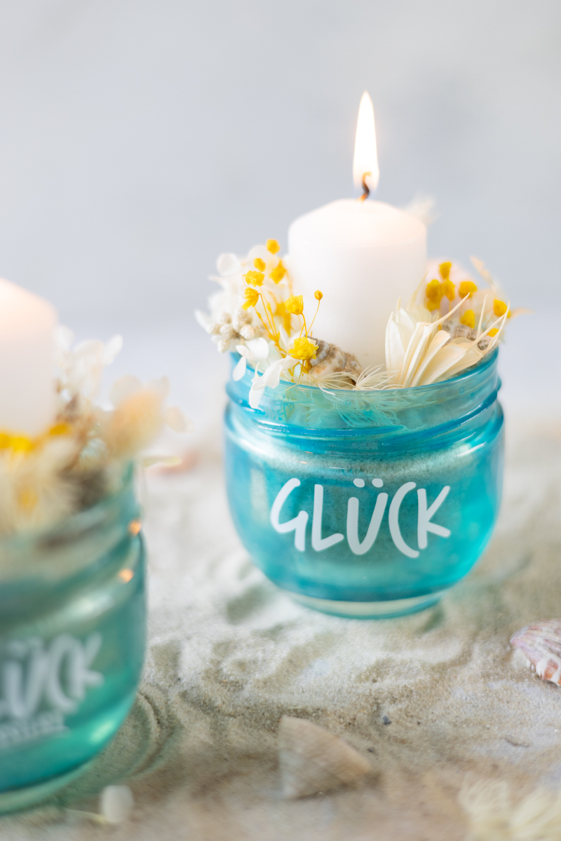 Crafting with lucky jars: Shell candle with colored jam jars #DIYYearChallenge