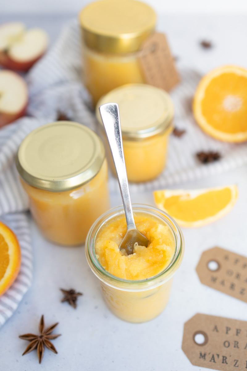 Apple and orange jam with marzipan