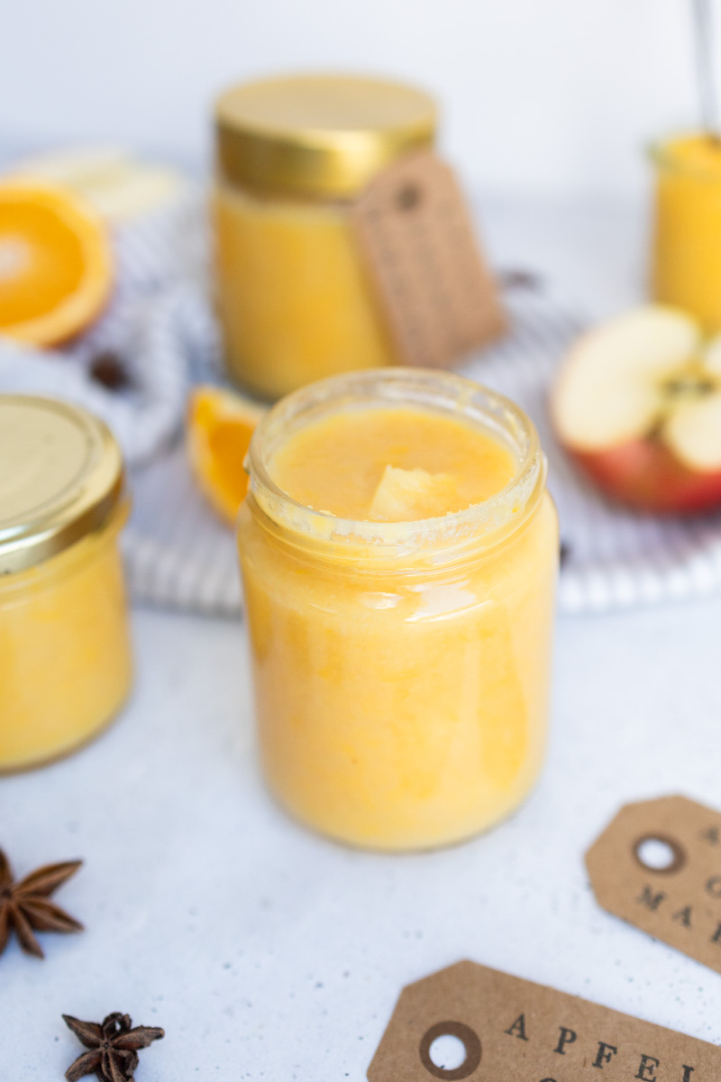 Apple and orange jam with marzipan