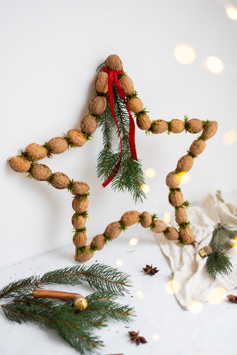 DIY poinsettia made of walnuts