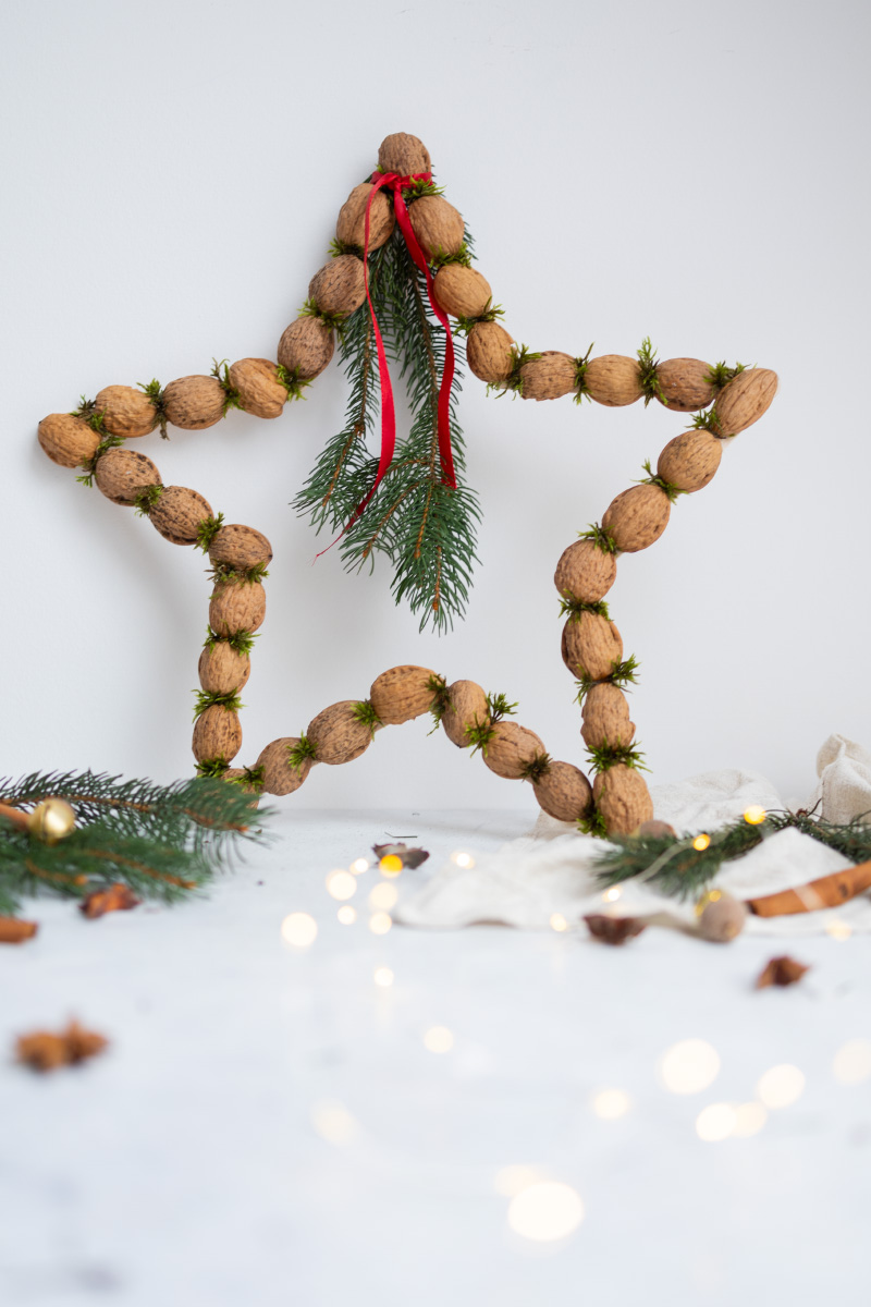 DIY poinsettia made of walnuts