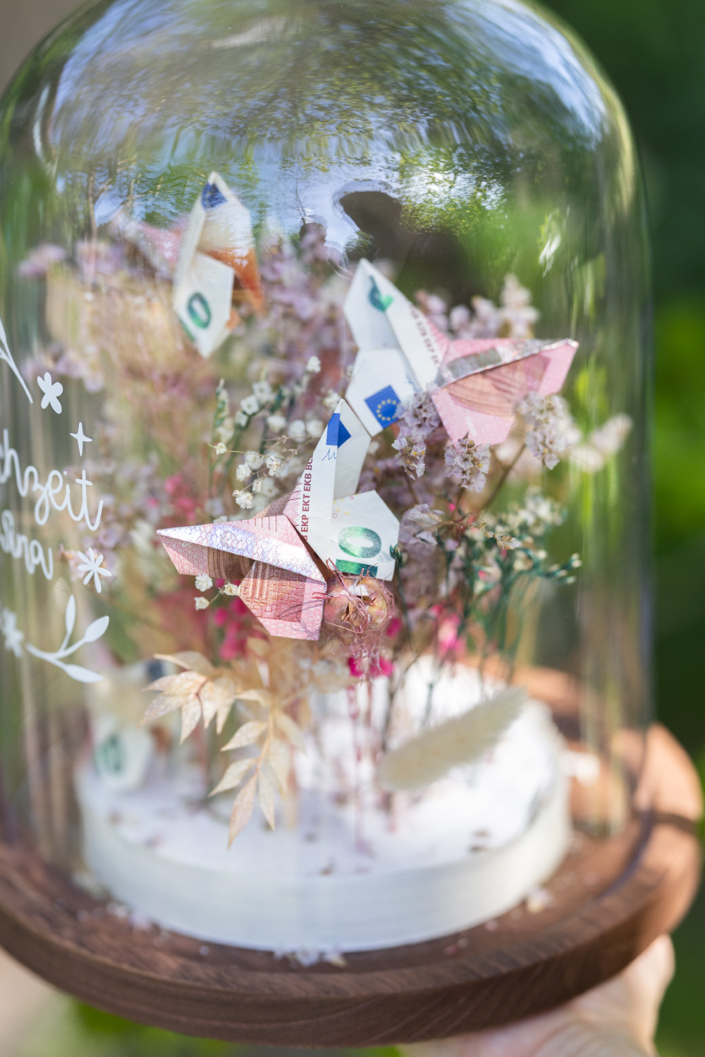 Geldgeschenk Schmetterlinge in der Glasglocke #DIYYearChallenge