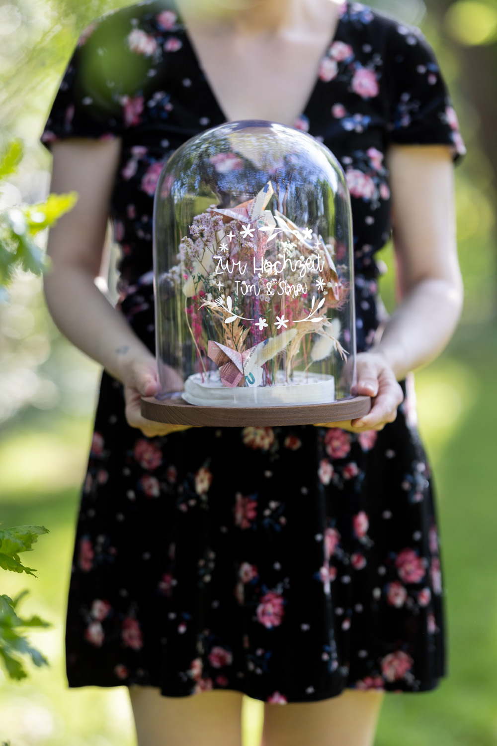 Cash gift butterflies in a glass bell jar #DIYYearChallenge