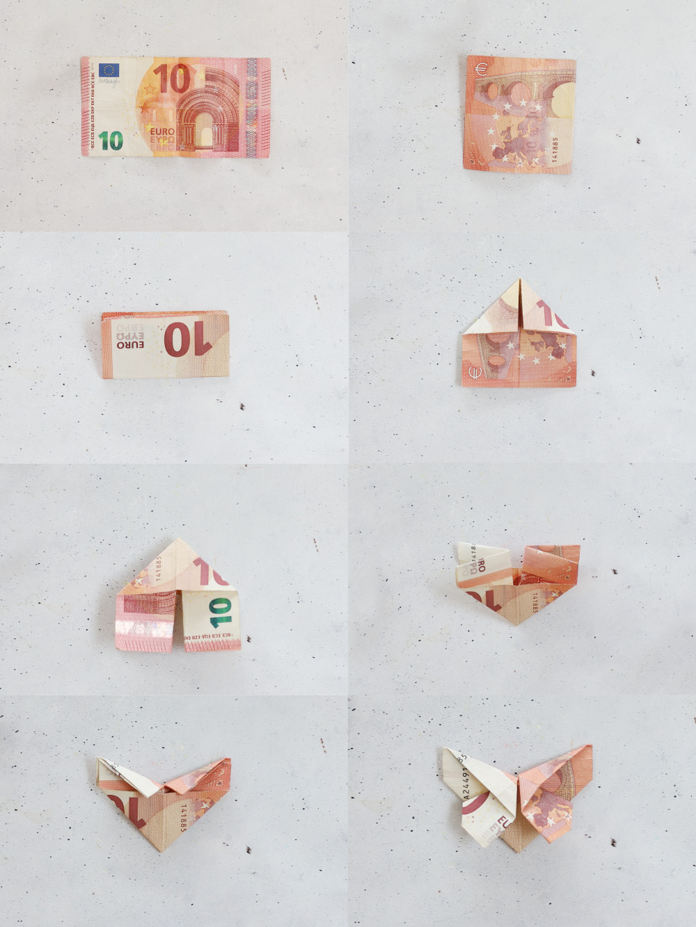 Folding a butterfly out of a banknote