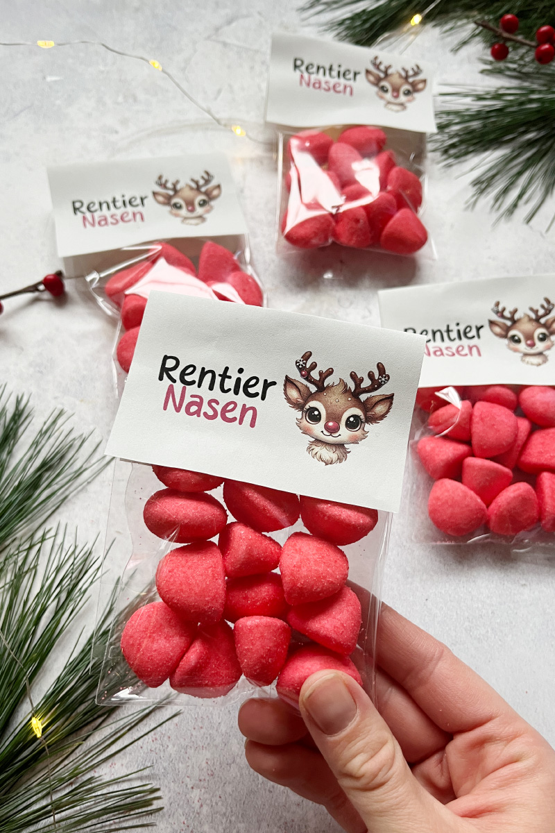 Geschenkidee Rentier-Nasen: Vorlage zum Ausdrucken