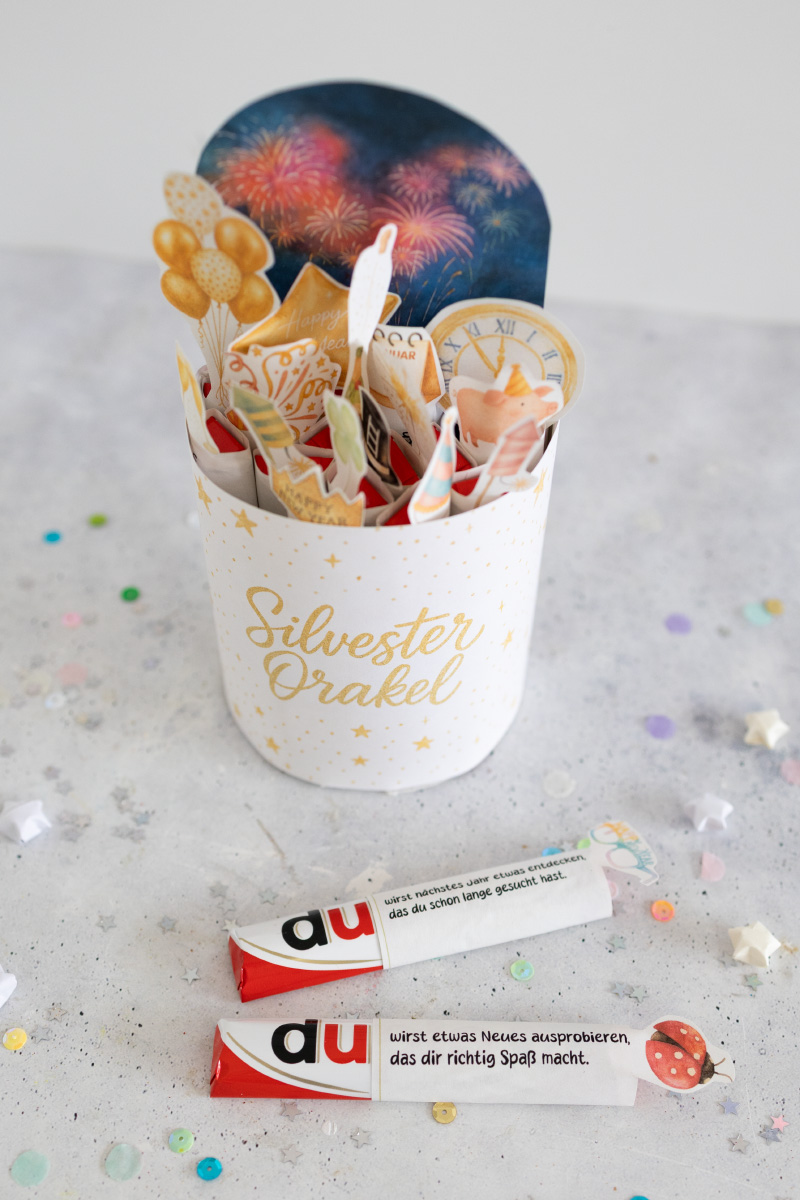 Duplo Banderole für Verpackung für Silvester mit Vorlage zum Ausdrucken