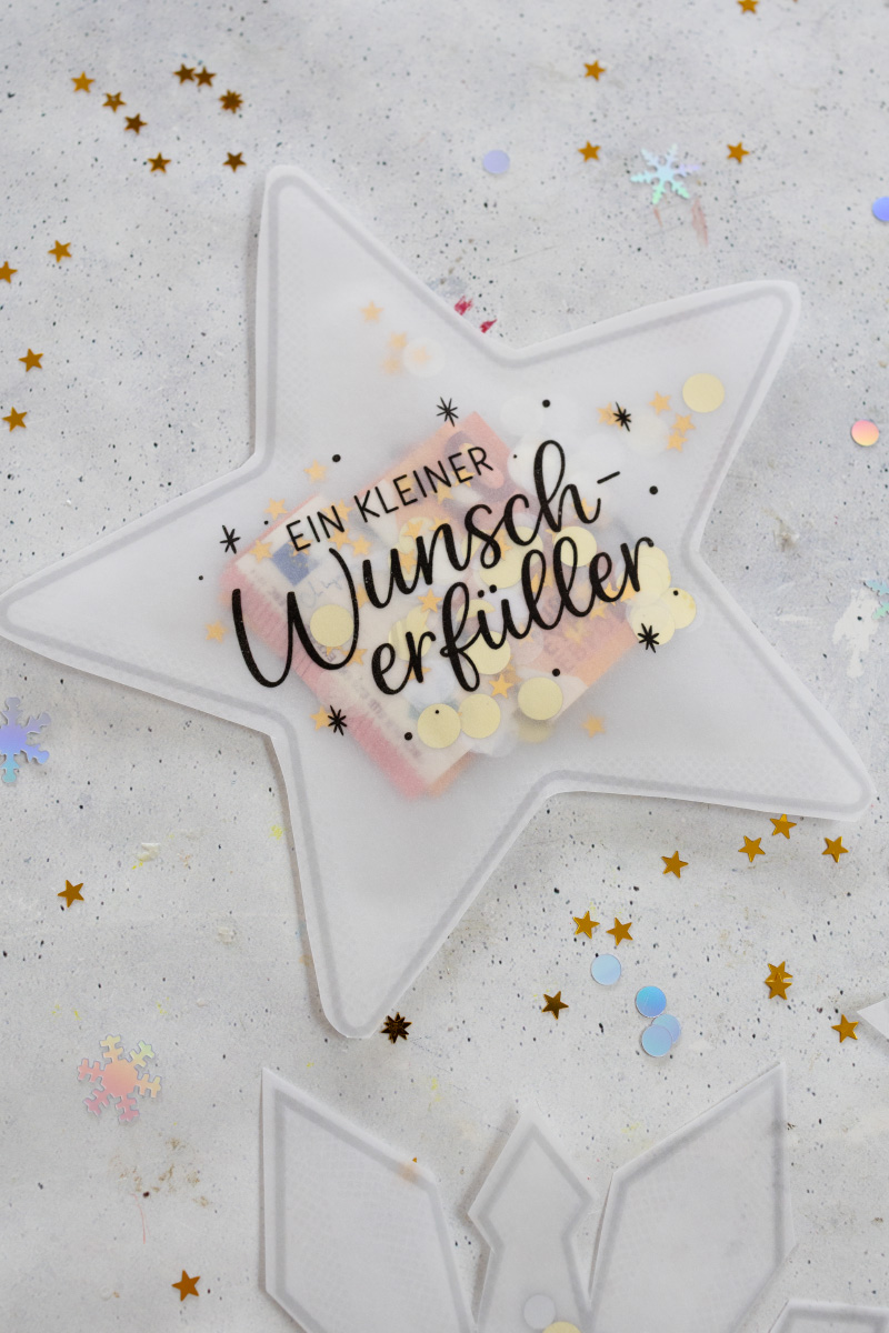 Weihnachtliche Schüttelkarten zum Verschenken von Geld und Gutscheinen