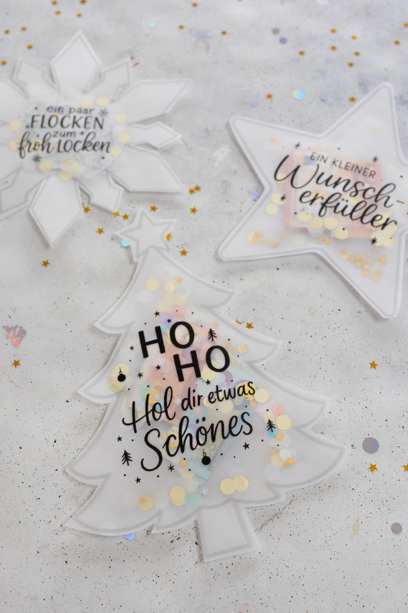 Weihnachtliche Schüttelkarten zum Verschenken von Geld und Gutscheinen