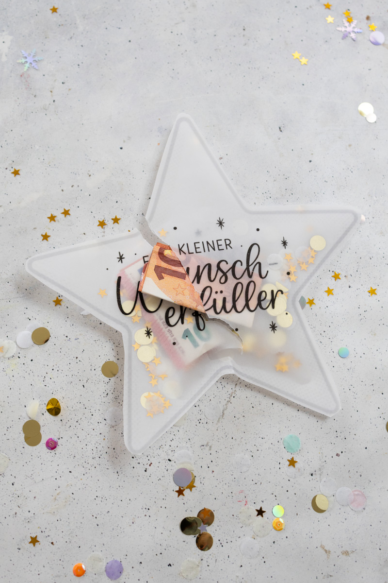 Weihnachtliche Schüttelkarten zum Verschenken von Geld und Gutscheinen