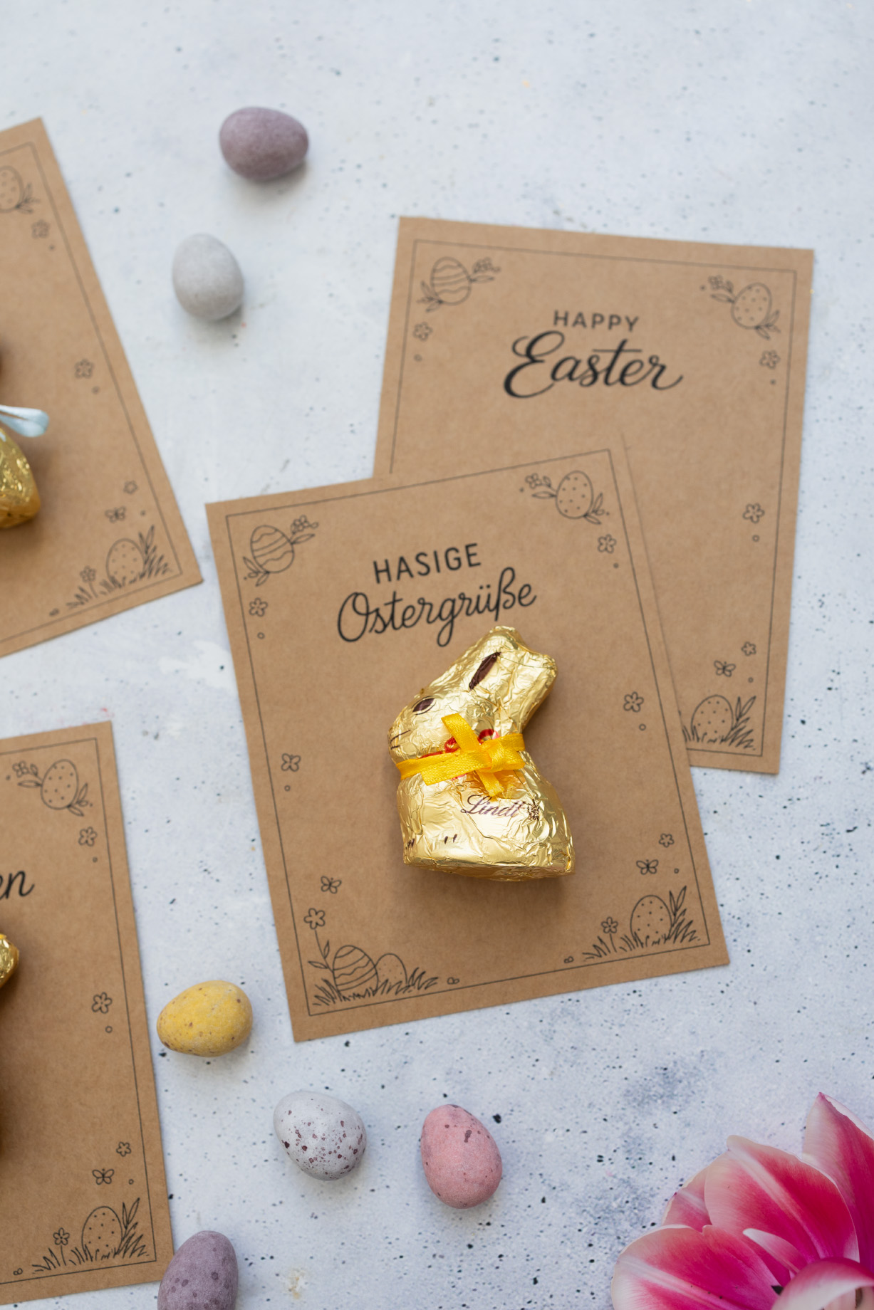 Ostergruß mit Lindt-Schokohase als Ostermitbringsel
