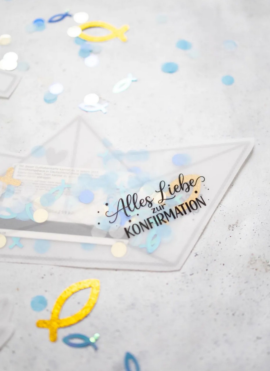Schüttelkarten für Geld und Gutscheine zur Kommunion, Konfirmation und Taufe