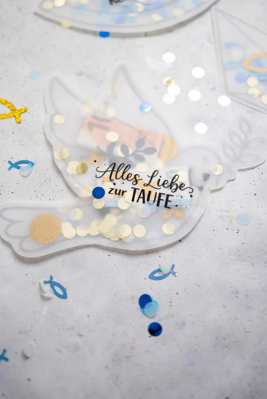 Schüttelkarten für Geld und Gutscheine zur Kommunion, Konfirmation und Taufe