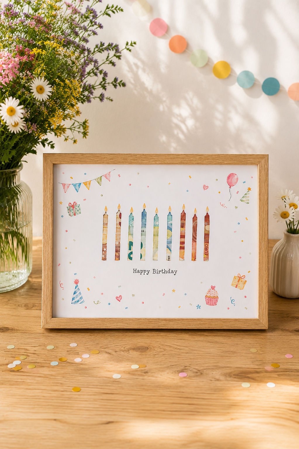 Geldgeschenk zum Geburtstag mit Geburtstagskerzen