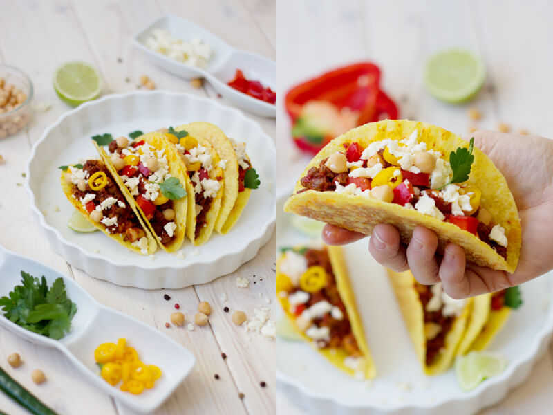 Lasst uns eine Taco Party feiern! Tacos mit Quorn-Hackfüllung