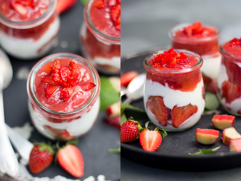 Rhabarber Erdbeer Dessert im Glas