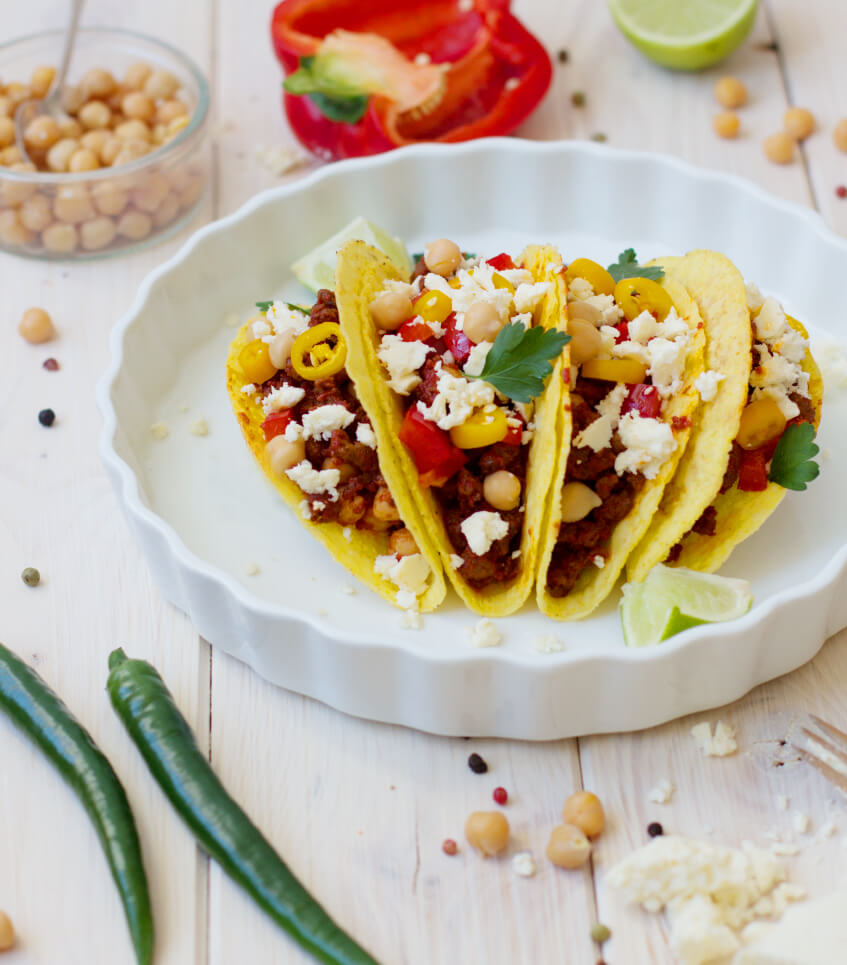 Lasst uns eine Taco Party feiern! Tacos mit Quorn-Hackfüllung