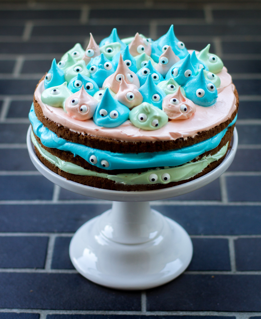 Monster cake with marshmallow frosting