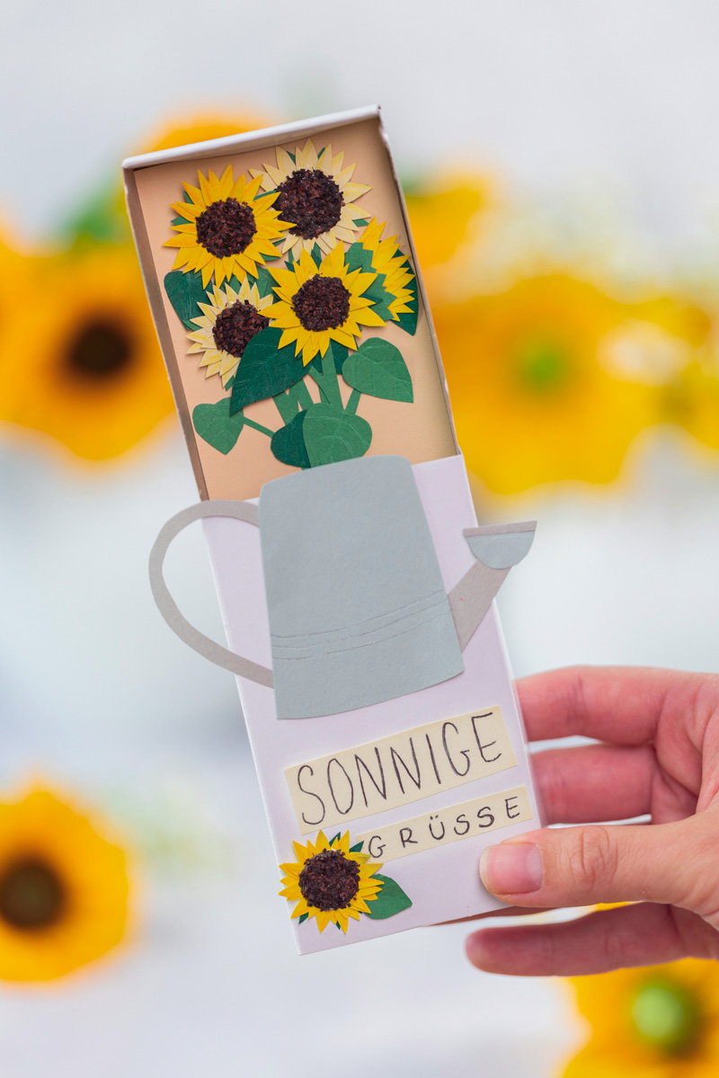 Streichholzschachtel-Botschaft basteln mit Sonnenblumen #DIYYearChallenge