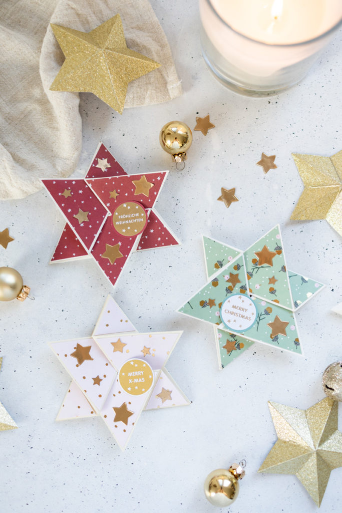 Weihnachtskarte basteln: Star Fold Card mit Vorlage zum Drucken