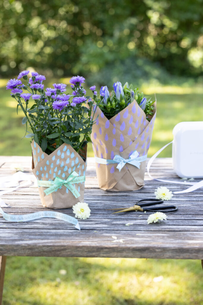 Blumentopf schön als Geschenk verpacken DIYYearChallenge TRYTRYTRY