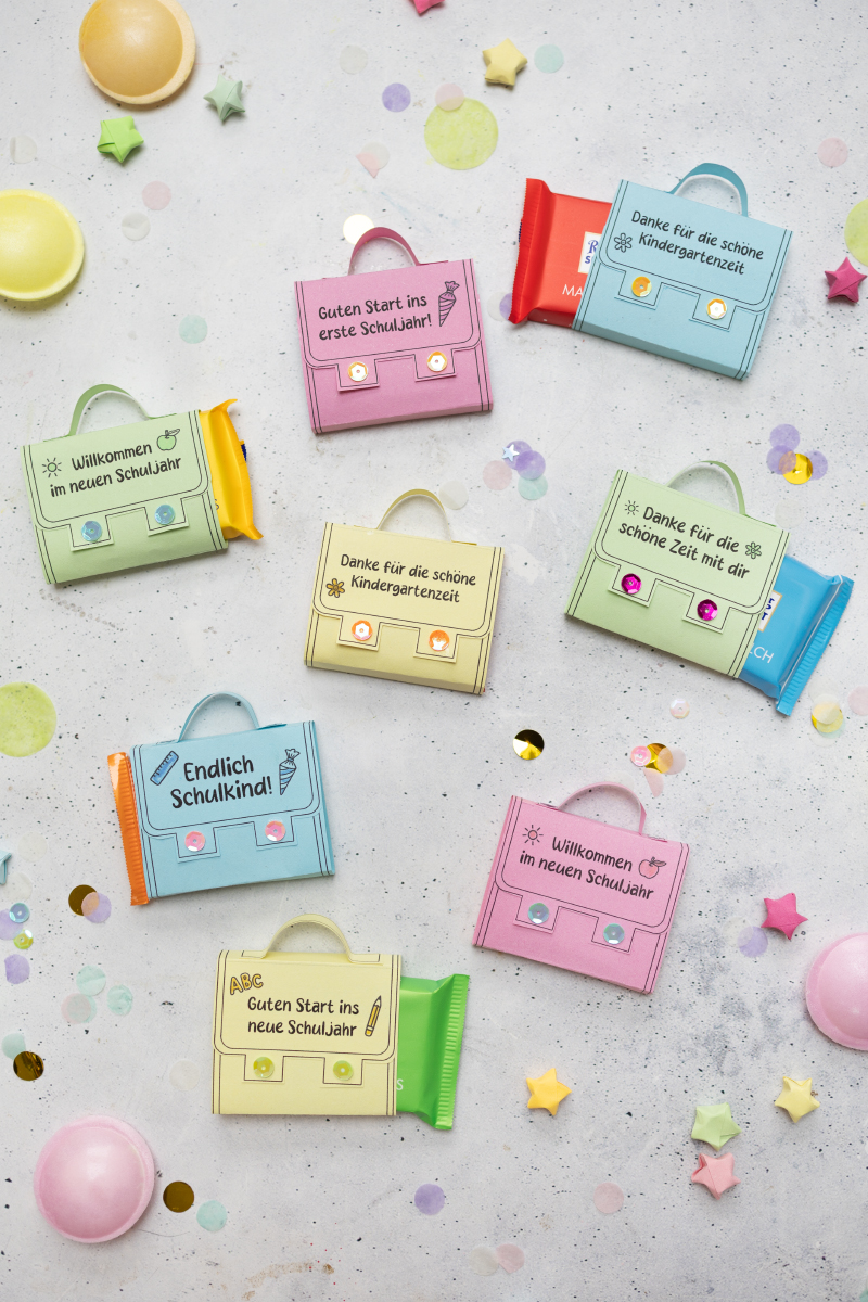Ritter Sport Tafeln im Schulranzen-Look: Vorlage zur Einschulung / Kita-Abschied