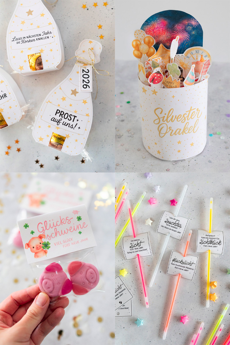 Silvester DIYs zum Ausdrucken & Verschenken – schnelle Bastelideen für den Jahreswechsel