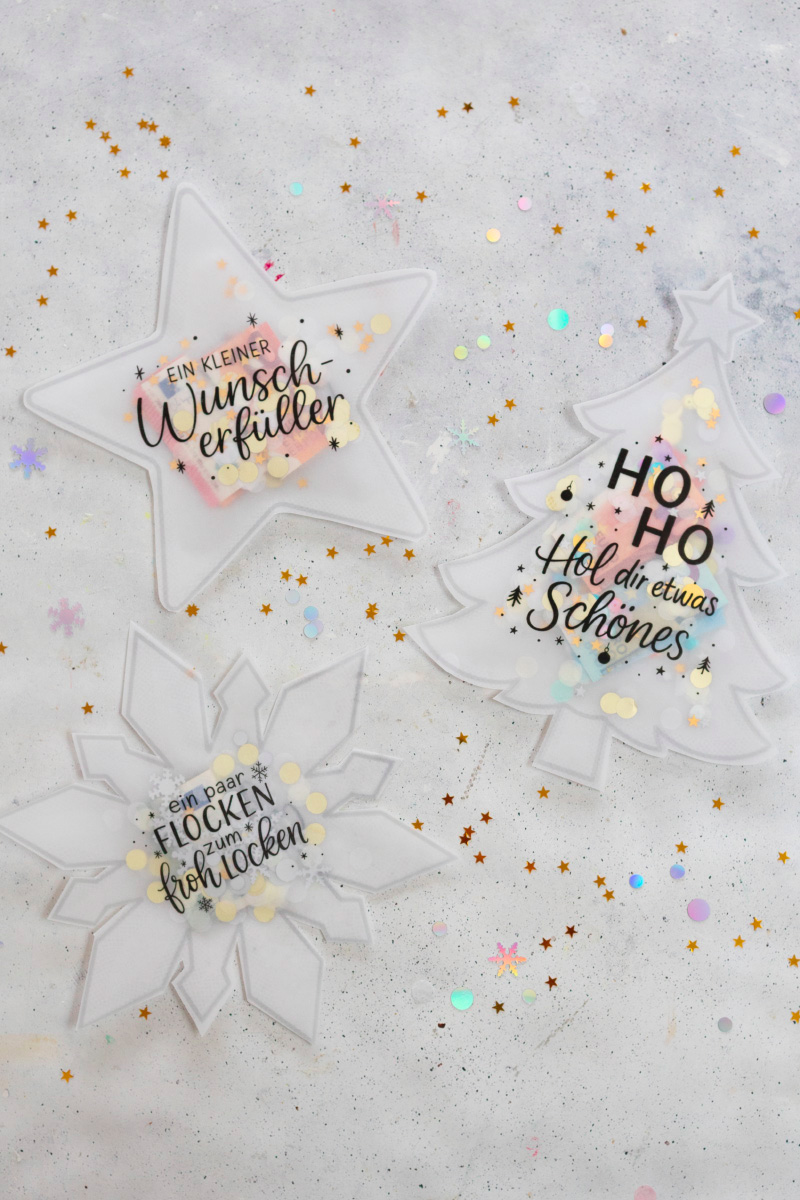 Weihnachtliche Schüttelkarten zum Verschenken von Geld und Gutscheinen