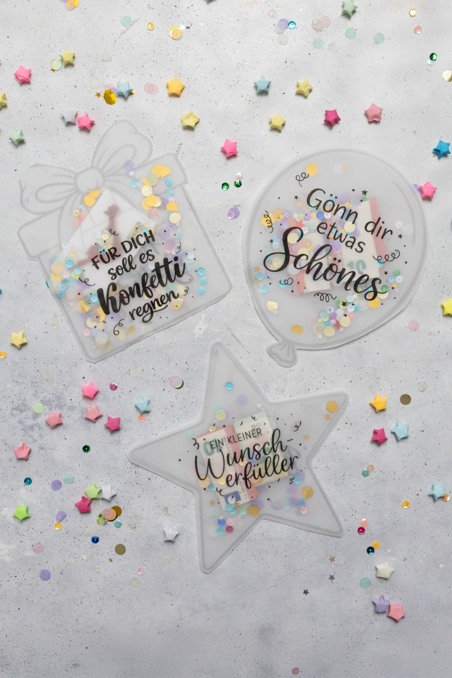 Geburtstags Schüttelkarten für Geld und Gutscheine