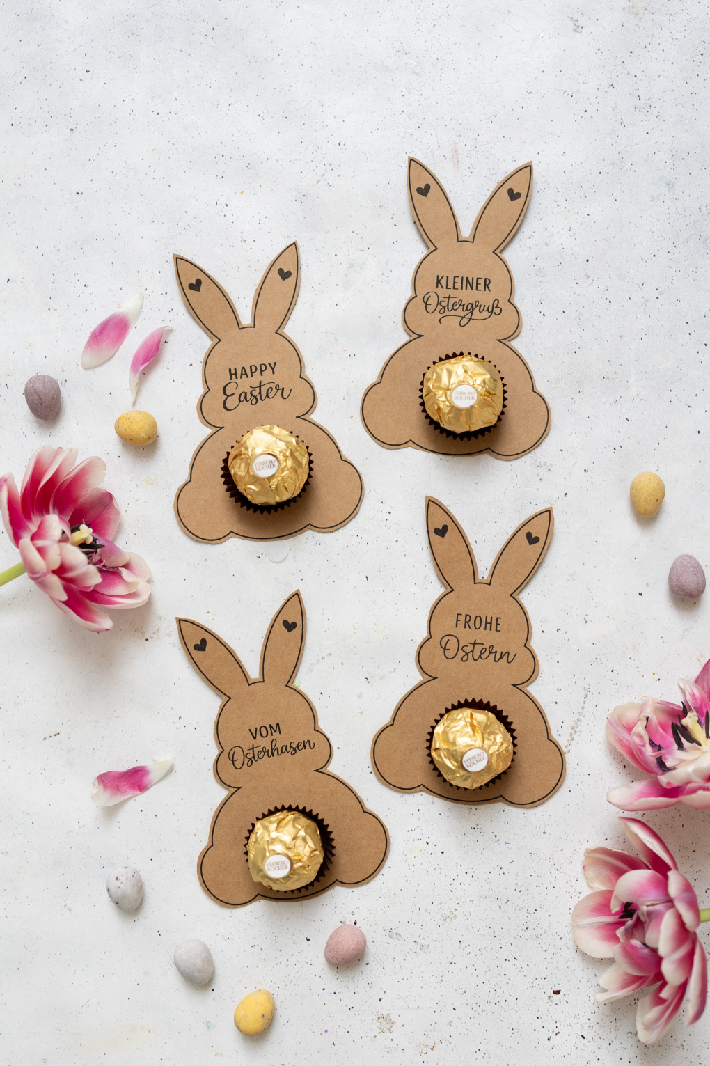 Osterhasen mit Ferrero Rocher | Vorlage zum Ausdrucken