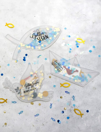 Schüttelkarten für Geld und Gutscheine zur Kommunion, Konfirmation und Taufe