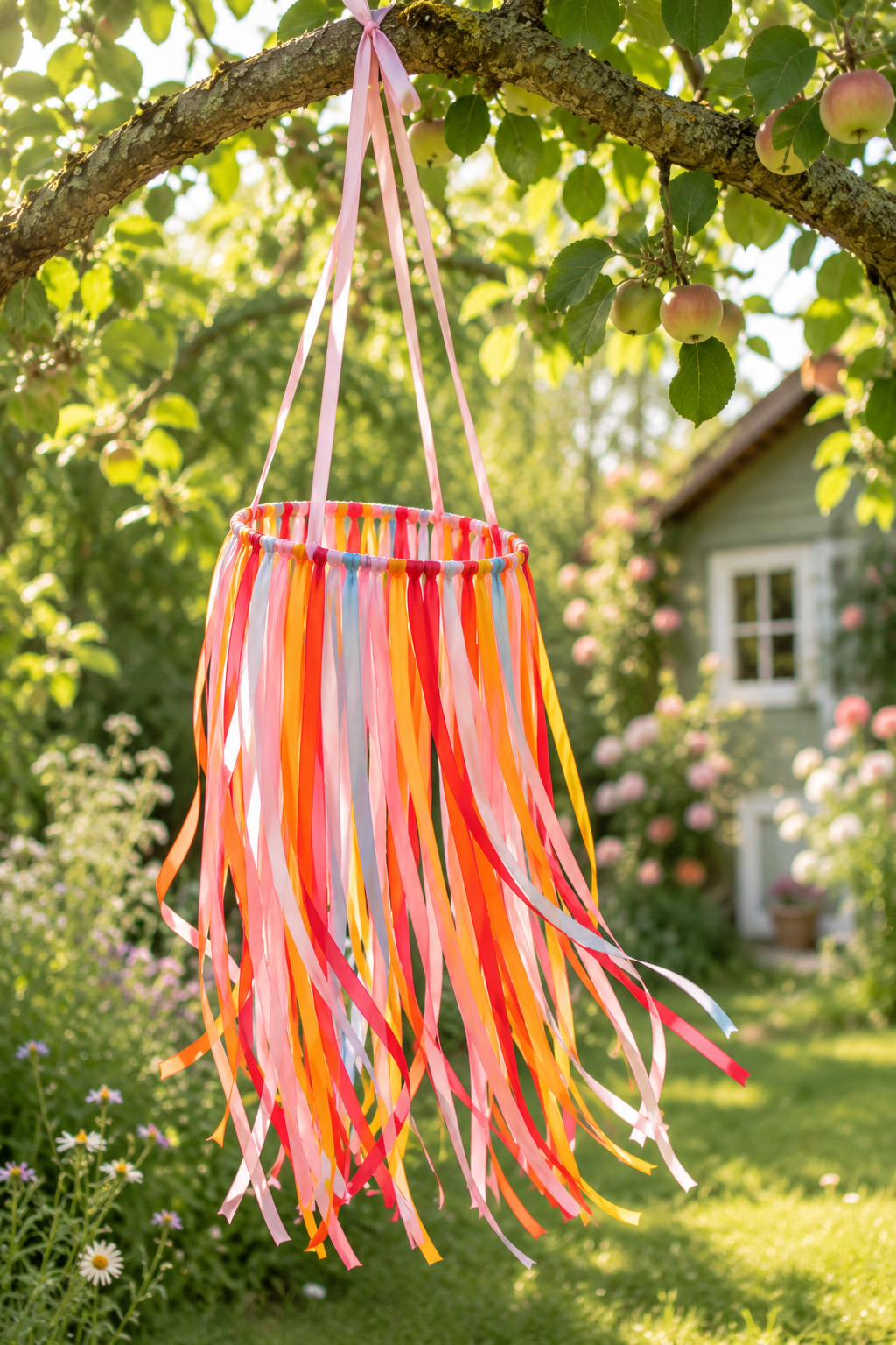 Windspiel mit Satinbändern basteln