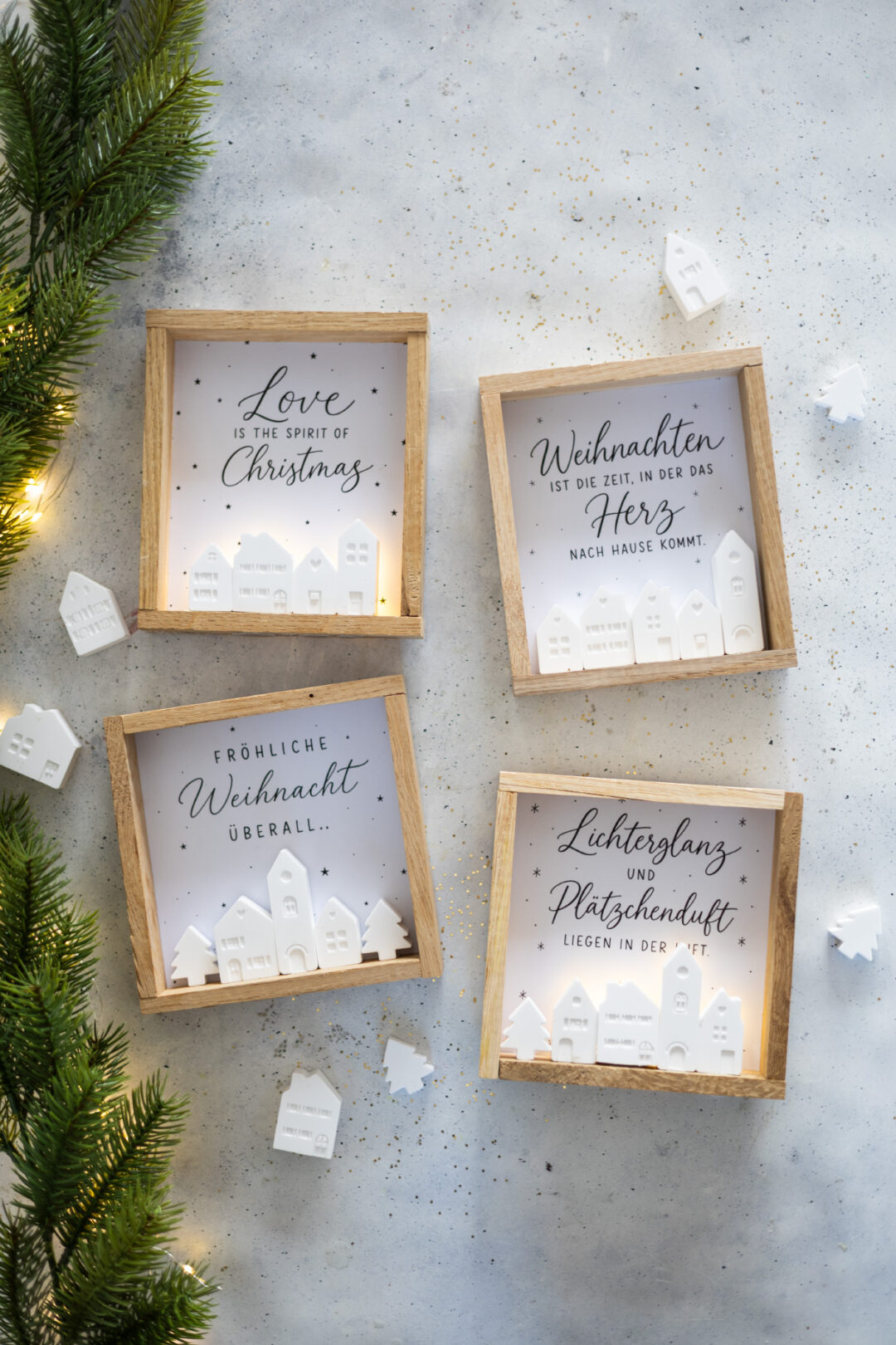 Klötzchen-Deko mit Häuschen: Eine persönliche Geschenkidee für Weihnachten